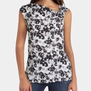 Halston Twist Neckline Sleevess Floral Print Top Size L